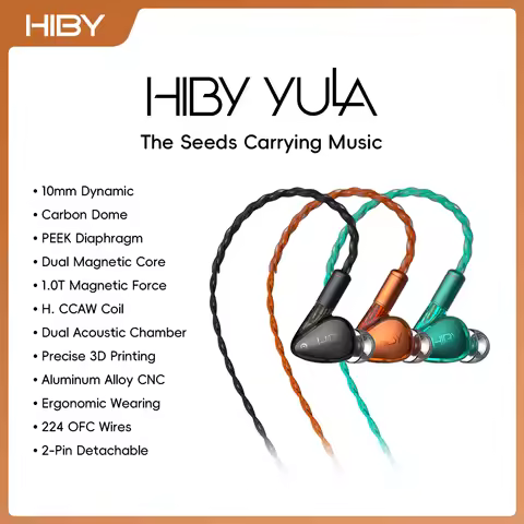 HiBy YULA 10mm Dynamic HiFi Earphones PEEK Diaphragm Dual Magnetic Core Dual Acoustic Chamber Alumin