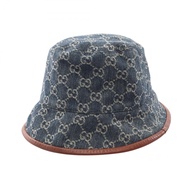 【二手】Gucci GUCCI GG圖案漁夫帽 576371 棉質皮革牛仔帽 男女通用 二手 B