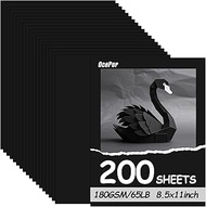 OcePor 200 Sheets Black Cardstock 8.5” x 11”, 65lb/180gsm Black Card Stock, Thick Card Stock Paper, 