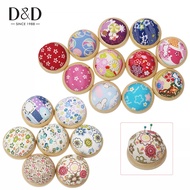 Random color pin cushion wooden base floral print pin cushion pin holder