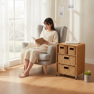 Rattan Bedside Cabinet 3-Tier Rattan Nightstand Side Table Natural Furniture Multifunctional for Bed