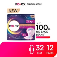 Kotex Total Protection Overnight Wing Pad 32cm - Sanitary Pad that prevents up to 100% No Back Leaks
