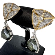 Thai unheated green sapphire 3.17/2.68ct diamond earrings, K18 gold/K18WG white gold, 6.7g, women's.