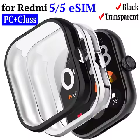 HD Tempered Glass+Case Screen Protector for Xiaomi Redmi Watch 5/5 ESIM All Around 9H PC Bumper for 