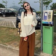 Long-sleeved boat neck mesh beach shirt, fashionable bikini outerwear