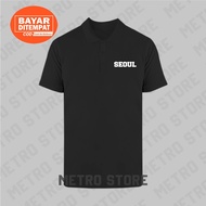 Seoul Polo Shirt Logo Text Premium White Print | Polo Shirt Short Sleeve Collar Young Men Cool Latest Unisex Distro.....