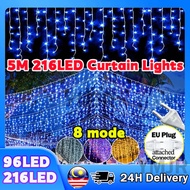👍5M 216LED Drop Icicle Curtain Fairy LED String Lights Hanging Backdrop Decoration Lampu Raya Hiasan