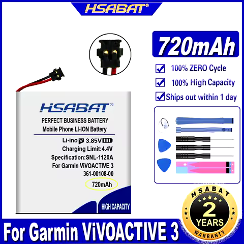 361-00108-00 720mAh Battery for Garmin ViVOACTIVE 3 Music Watch Li-po NL28LL31B03OC Batteries