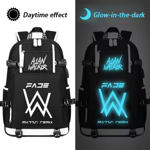 Breathable mesh,With USB,Glow-in-the-dark,Black Orange Yellow Grey,Alan Walker,AlanWalker,School Bag