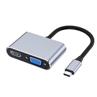 Type C to VGA HDMI Adapter 2 in 1 USB C Hub 4K Video 1080P Dual Screen Converter