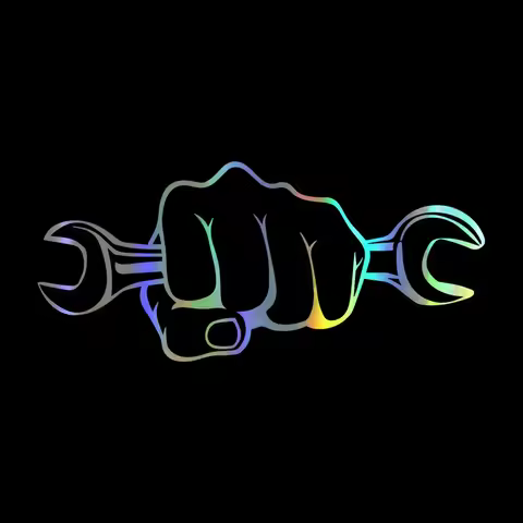 Car Sticker Vinyl 17.7*7.9cm Mechanic Holding A Wrench 3D Sticker On Car Funny Reflective Stickers D