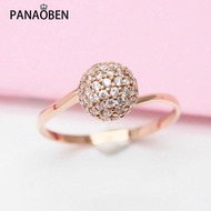 585 Purple Gold Plated 14K Rose Gold Fashion Inlay Classic White Crystal Ring for Women Ball Bead Ri