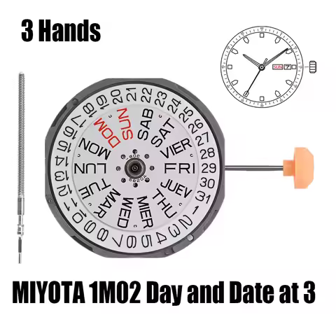 1M02 Movement Miyota 1M02 Movement 3 Hands Day and Date At 3:00/6:00 with Barttry