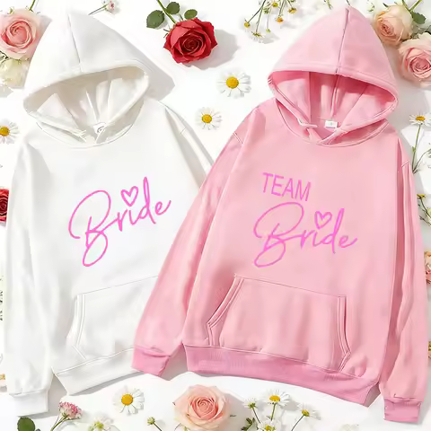 Team Bride Matching Hoodies Women Casual Hooded Sweatshirts Bachelorette Party Bridesmaid Tops Warm 