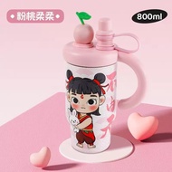 Nezha ถ้วยเก็บความร้อนพร้อมตัวกรอง 800ML ถ้วยน้ําฟาง Drinkware สแตนเลสความจุขนาดใหญ่แก้วกาแฟเดินทางข