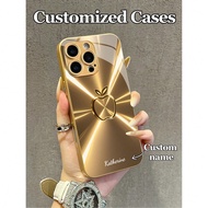 1pc Customizable Text & Golden Apple Line Design Tempered Glass Material Phone Case, Compatible With