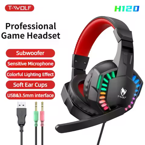 H120 RGB LED Light Wired Headphones USB 3.5mm Audio Interface Bass Stereo Sound Gaming Headsets with
