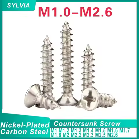 100~ 1000pcs M1 M1.2 M1.4 M1.5 M1.6 M1.7 M2 M2.2 Mini Steel Nickel Plated Recessed Countersunk Flat 