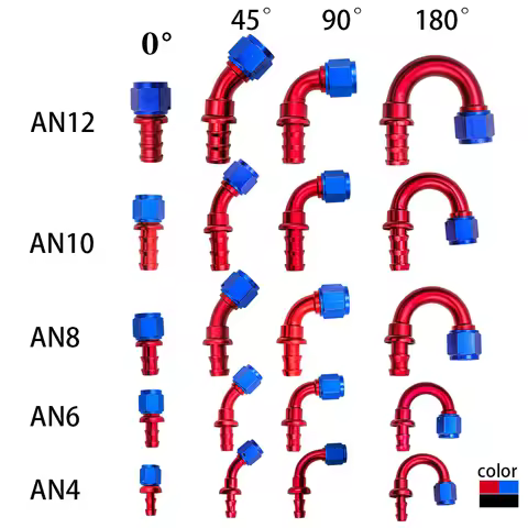 0°/45°/90°/180° AN4AN6AN8AN10AN12AN16AN20 Female Swivel to Push Lock Barb Hose End Fitting Oil Fuel 
