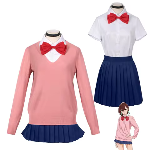 Dandadan Momo Ayase Cosplay Costume Anime High School Uniform Pink V-Neck Sweater JK Skirt Suit Outf