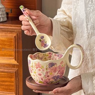 Coffee Cup with Spoon Breakfast Cup Oatmeal Bowl Ceramic Mug Heating Milk