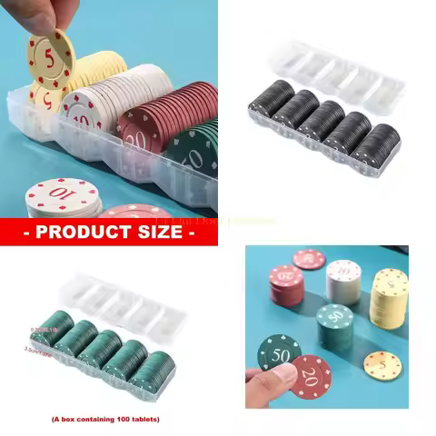 77UF 100Pcs Roulettes Game Bingo Chip Plastic Casinos Chip Learning Counters Small Chip with Storage