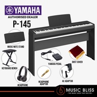 Yamaha P-145 88-Key Digital Piano with Keyboard Bench, Headphone and Dust Cover - Black (P145/ P-145B / P145B)