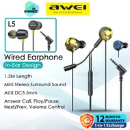 Awei L5 Wired Earphone Mini Stereo Sound Gaming Earphone Awei L6 E-Sport Earphone Wired Headphone AU