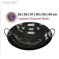 ♧™☏CAPTAIN Non Stick Enamel Wok Double Handle Black 30/34/37/40/43/45cm /Kuali Hitam Captain/Kuali E