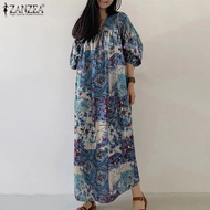 Esolo kiểu cổ điển cho nữ ZANZEA Bohemian Đầm cổ chữ V 3/4 tay áo phồng in Hoa Đầm Du Lịch #0714