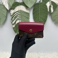 PRE OWNED LV 經典老花拼紅色 卡片包