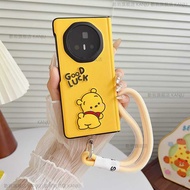 Cute Cartoon Case for Honor Magic V5 V3 Fold with Strap Shockproof Luxury PU Leather Cover Full-Body