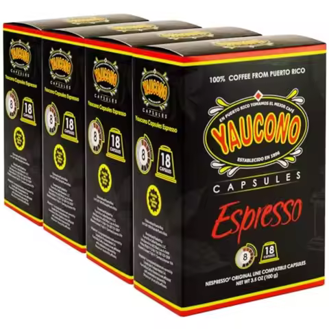 Yaucono Espresso Capsules Espresso Roast 100 Percent Coffee from Puerto Rico Compatible with Nespres