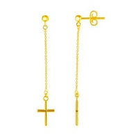 Nathalias NY ต่างหูระย้าทองคำแท้14K ห้อยจี้ไม้กางเขน Post Earrings with Cross Dangles 53368