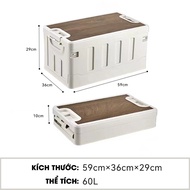DEEHOME 35L 60L Folding Storage Box with Wood Grain Lid, Car Storage Box for Camping and Picnics