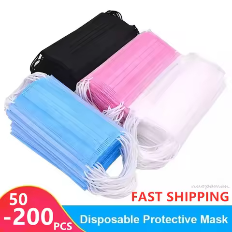 50-200pcs Disposable Mask Earloop Pink Black Mouth Mask 3 Layers Meltblown Non-Woven Filter Safe Bre