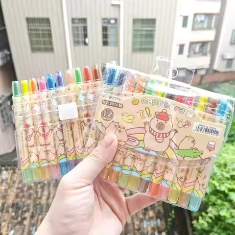 Cute 12Pcs/set Capybara Cartoon Non-Toxic Crayon Oil Painting Stick Student Pastel Pencils for Drawi