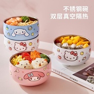 [Stainless Steel Shock-resistant Bowl] Sanrio Eating Rice Bowl Personal Dedicated Double-layer Shock-resistant Children's Bowl 316 Stainless Steel House