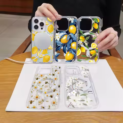 Flower Lemon Lemon Magsafe Wireless Charger Case For Samsung Galaxy Z Flip 7 6 5 4 3 S25 Ultra Edge 