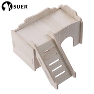 SUERHD Wooden Hamster House, Exercise Climbing Window Hamster Hide, Gerbil Ladder Cage Accessories Activity Platform Small Animal Hideout Hamster
