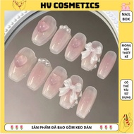 NAILBOX - Premium Designer Fake Nails with Glue - Set of 10 Clear Jelly Painted Nails with Cute Char