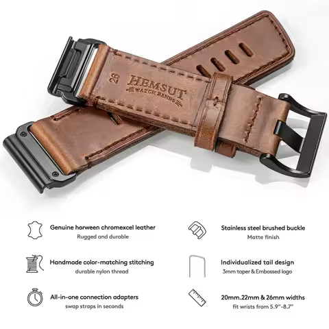 Good Quality Strap For Garmin Quickfit 22 26mm Handmade Retro Horween Leather Watch Band Fenix Epix 