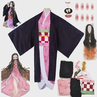 Kamado nezuko ชุดชุดคอสเพลย์ผู้หญิงอนิเมะ kimono kimetsu NO yaiba kamado nezuko ชุดเครื่องแบบวิกผมสำหรับผู้หญิง