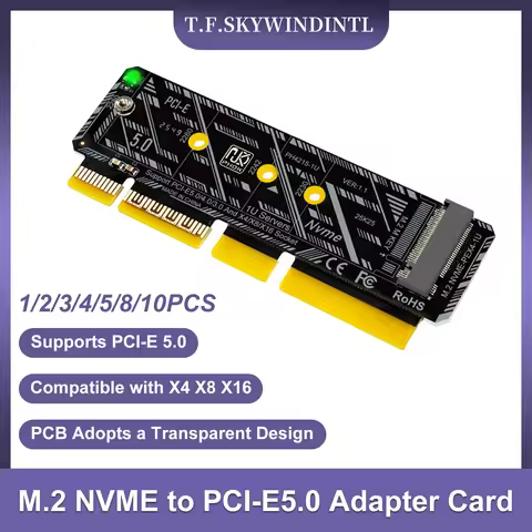 M.2 NVME to PCI-E5.0 Adapter Card PCI-E 5.0 4X to M.2 NGFF M-Key Expansion Card For 2230-2280 M2 NVM