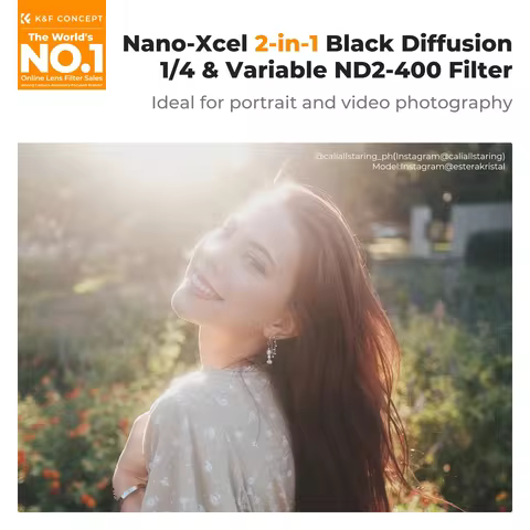 K&F CONCEPT Camera Lens 2 in 1 Filter Black Mist 1/4 + ND2-400 Variable ND Filter Nano-X 49mm 52mm 5