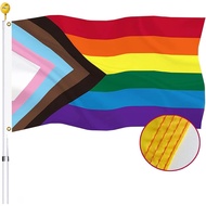 Progress Pride Rainbow Flag 3x5 Outdoor All Inlcusive Progressive Pride 100D Bisexual LGBTQ Non Bina