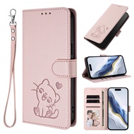 PU Leather Phone Case for OPPO Reno 11 11F 10 A1X A95 A94 A78 A74 A58 A58X F19 F19S Pro Plus Kitten 