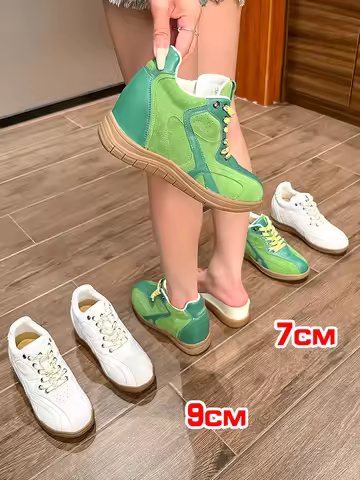 Women Shoes German Army Trainer 9cm Height Increasing Shoe Genuine Leather Female Sneakers High Qual