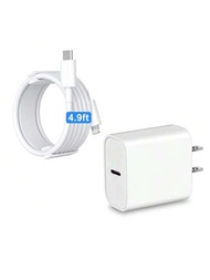150cm / 4.9英尺USB C 轉 Lightning 充電線兼容 iPhone 快速充電器，20W USB C 壁掛充電器適用於 iPhone 14 / Plus / 13 / 12 / 11 / Pro Max / Mini / iPad