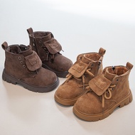 Girls Faux Fur Lined Riding Boots 2025 New Winter Kids Suede Leather Ankle Boots Non-slip Classic Ki